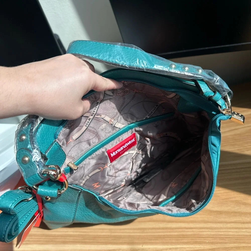 Montana West Teal Studded Shoulder Bag - Picture 3 of 6